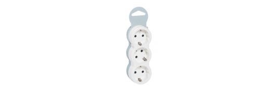 2P+E MULTI-SOCKET PLUG - GERMAN STD - 3 FRONT OUTLETS - WHITE/GREY - SLEEVE